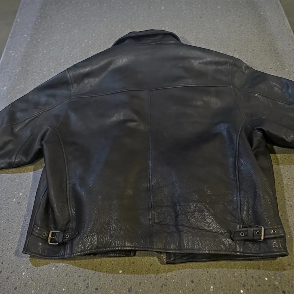 Vintage Aeropostale Men's Black Leather bomber jacket size L - Picture 2 of 3